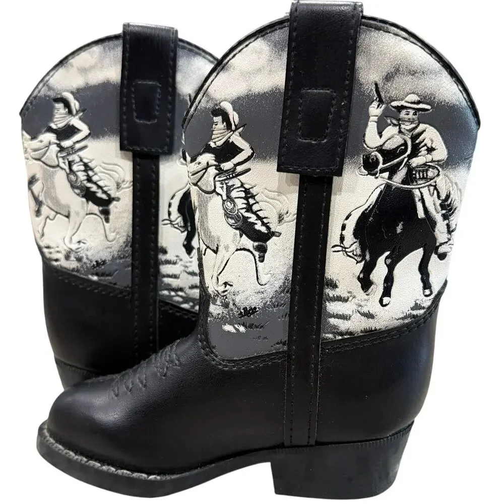 Vintage 90s Durango Kids 6C Cowboy Boots Shades of the Old West Black Leather